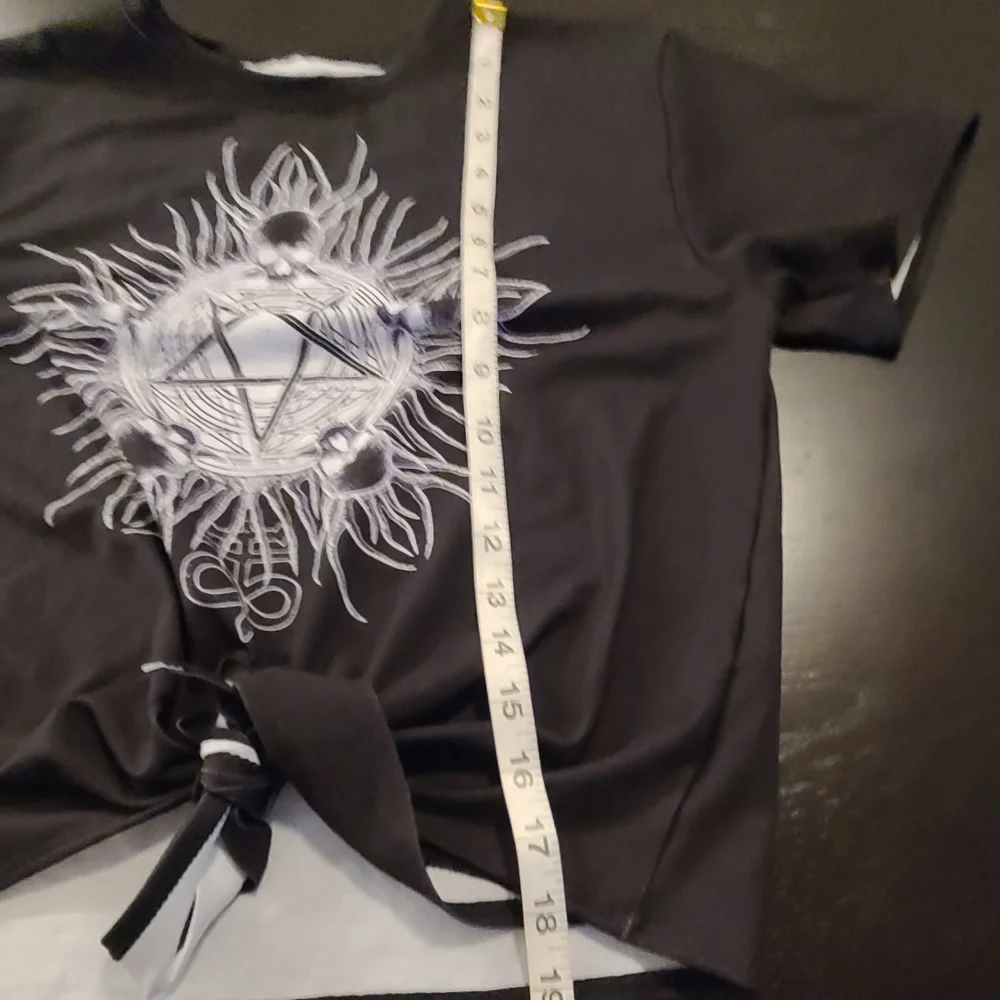 Blackmilk Tie Front Pentagram Skulls Tee, Black White, Small - Picture 4 of 5